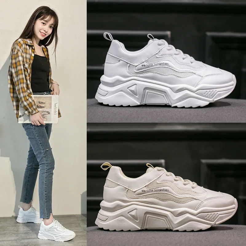 

Women Mesh Wedge with Solid Color Round Head Casual Shoes Student Platform Platform Ladies Lace-up Sneakers Zapatillas Mujer
