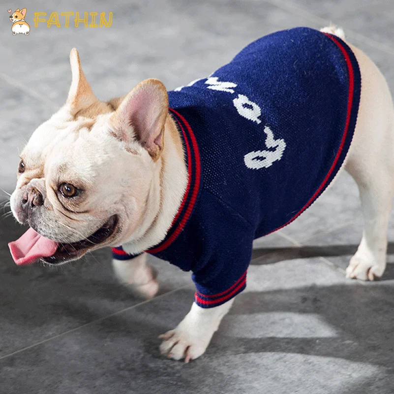 Модный теплый свитер для собак, французский бульдог, маленькая Большая одежда для собак с буквенным принтом, размеры s, m, l, xl