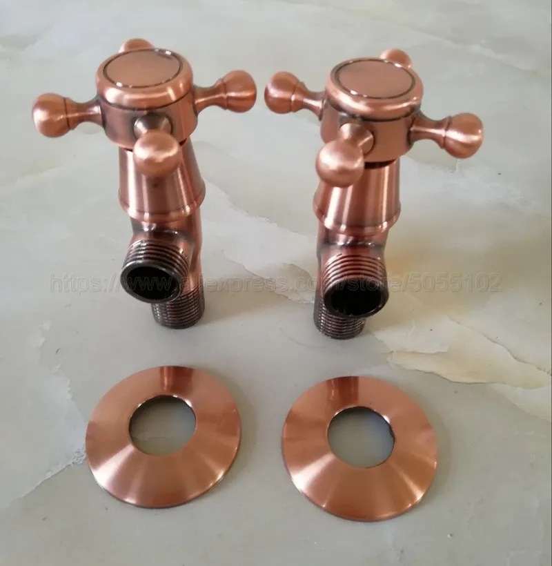 

2Pcs Antique Red Copper Brass Cross Handles Bathroom Angle Stop Valve 1/2" Male x 1/2" Male Thread Bathroom Accessory zav012