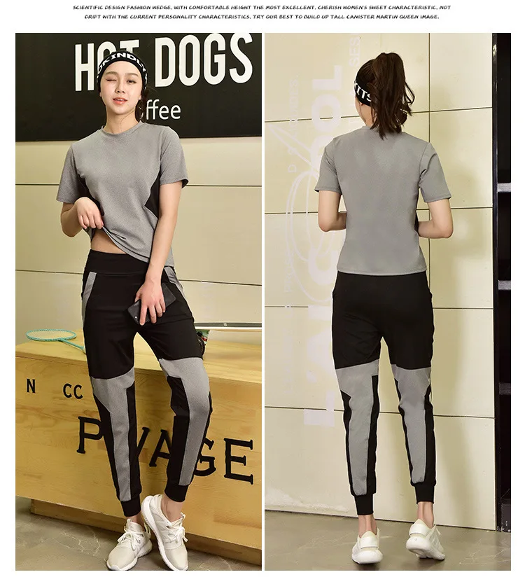 Spring And Summer New Style Sports WOMEN'S Suit Loose And Plus-sized Short Sleeve Gym Yoga Clothes Three-piece Set