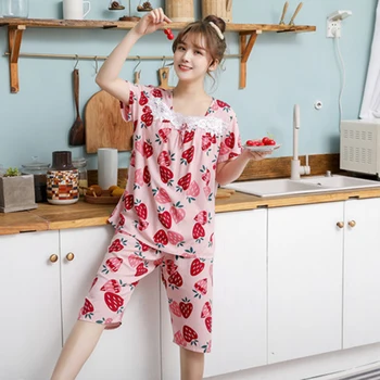 

GOGONI Women's Print Pajama Set Summer 2 Piece Set Women's Tracksuit T-Shirt Suits Female casual suits 2020 V-neck Top