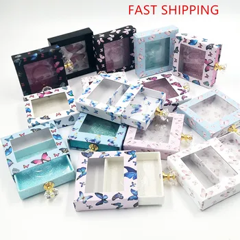

Mink lashes Box Diamond Handle Pull Box Butterfly Eyelash Package Case and Tray Square Box Lash Packaging in Bulk