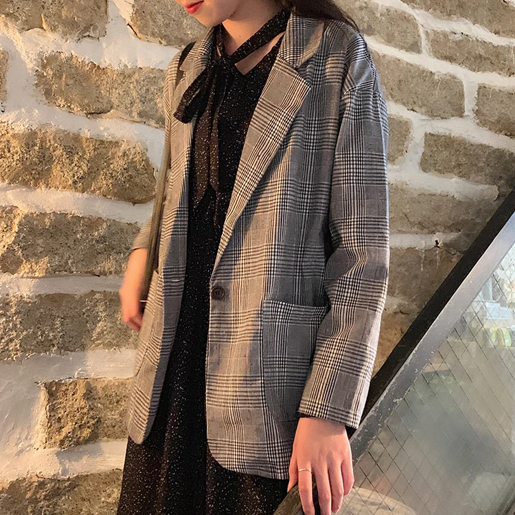 Fox Mrs. Suit Women's Autumn Retro Hong Kong Flavor Loose-Fit Mid-length Long Sleeve Versatile Suit Coat INS Fashion
