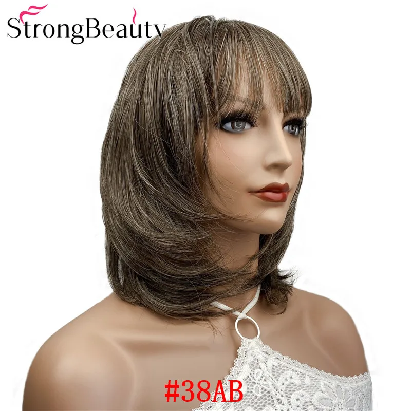 strongbeauty cabelo de comprimento médio em linha reta perucas femininas com puro bang sintético natural sem tampa
