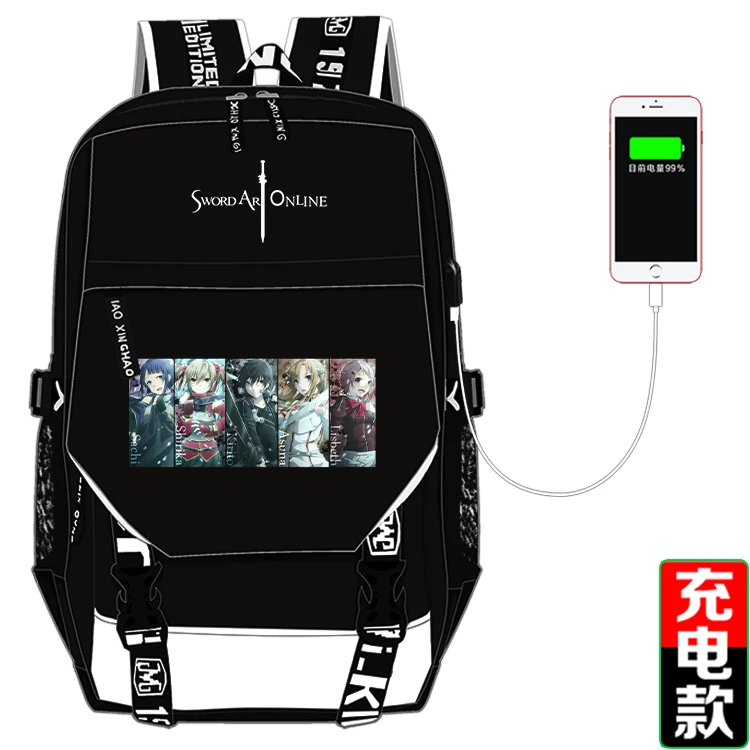 Style 21 Аниме Sword Art Online SAO USB Рюкзак Школьная Сумка для женщин и мужчин дорожные сумки косплей дети ученик школьная сумка подарок - Цвет: Style 21