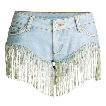 

Sexy Denim Booty Shorts Zipper Fly Women Summer Casual Party Micro Mini Jeans Short Club Wear Plus Size Fringe Tassel Shorts