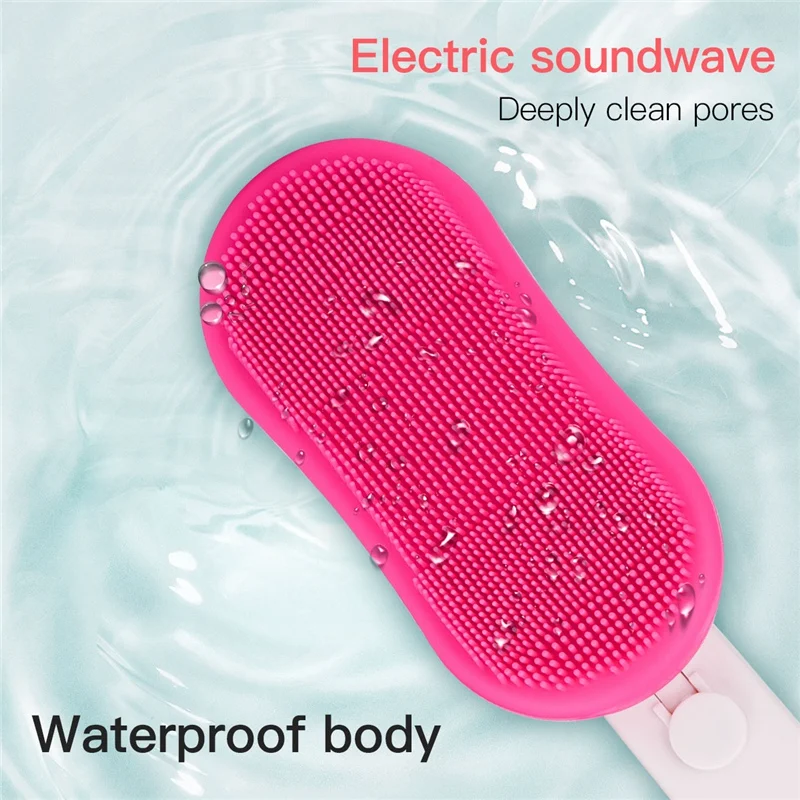 Электрическая щетка для ванны Soundwave с длинной ручкой, силиконовый массажер для спины, очищающая щетка для лица, водонепроницаемая щетка для душа