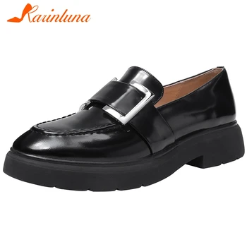

karinluna New Fashion 2020 cow leather Office & Career shoes women flats slip on platform slip on black flats woman shoes