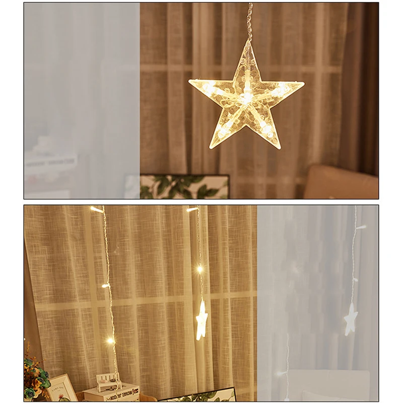 LED String Lights Pentagram Star Curtain Light Fairy Wedding Birthday Christmas Lighting Indoor Decoration Light 220V
