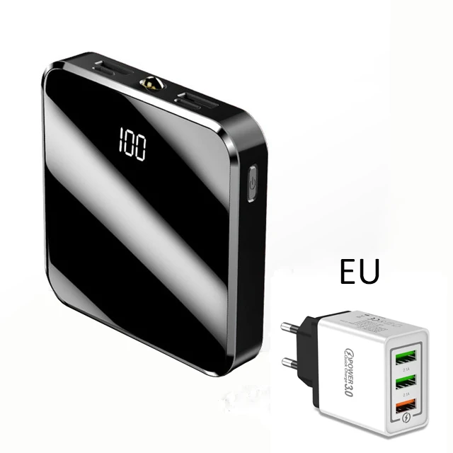 Портативный внешний аккумулятор 20000 мАч, мини внешний аккумулятор, внешний аккумулятор, 3 порта, USB, EU Phone, быстрое зарядное устройство для смартфонов - Цвет: with EU Plug