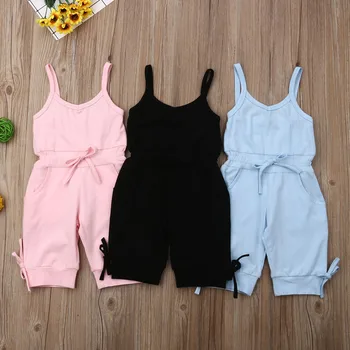 

2020 Kids Clothes Toddler Baby Girls Clothes Solid Romper Bib Pants Sleeveless Romper Overalls Outfits Cropped Jumpsuits