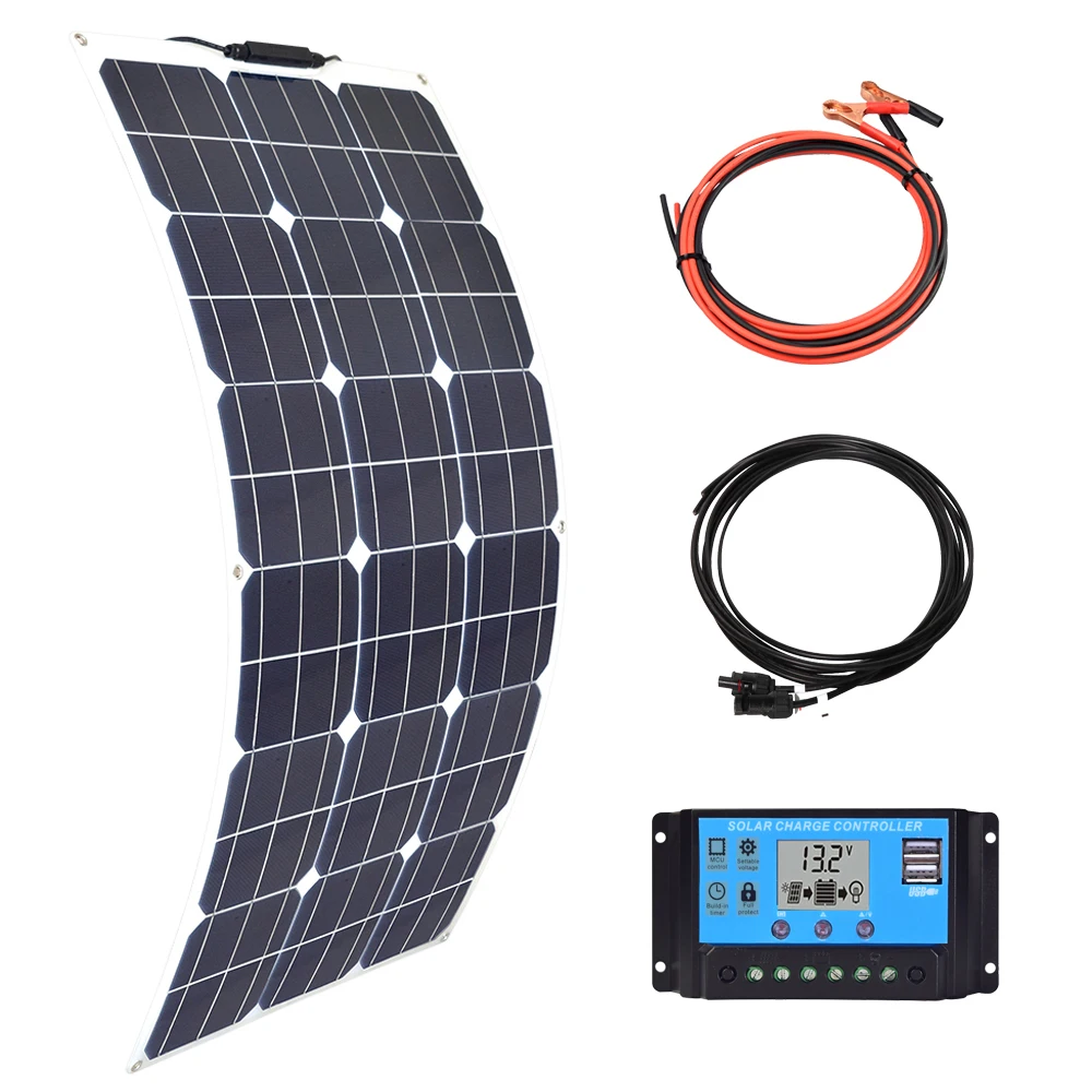 Kit de Panel Solar Flexible, cargador de batería de 300w, 200w, 100w, 400w,  PET o ETFE PV, monocristalino, 12V, 24V, inversor de 1000w, sistema  doméstico 18V Solar panel 12V Solar Panel Kit 