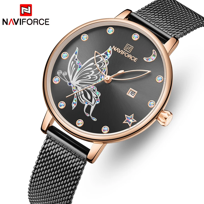 NAVIFORCE часы из розового золота для женщин Лидирующий бренд нержавеющая сталь