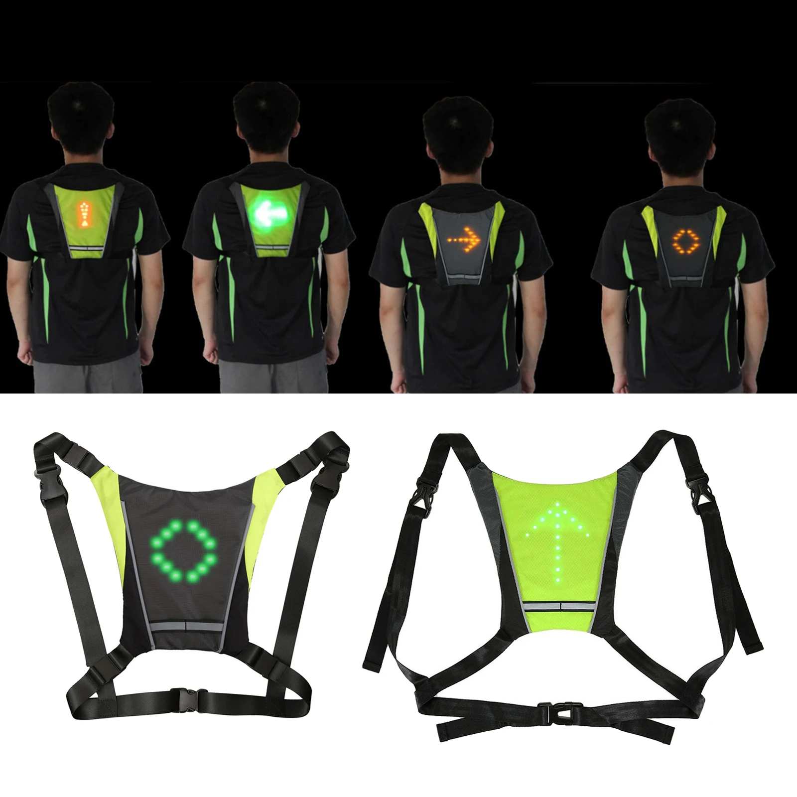 Night Cycling Remote LED Signal Turn Warning Light Security Safety Vest Backpack