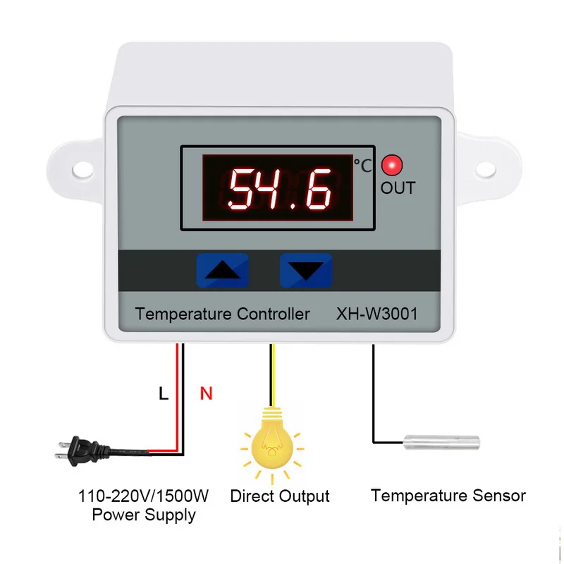 10A 12/24/110/220V AC микрокомпьютер светодиодный Контроль температуры XH-W3001 для инкубатора охлаждения и нагрева термостата с зондом - Цвет: 110-120V 1500W