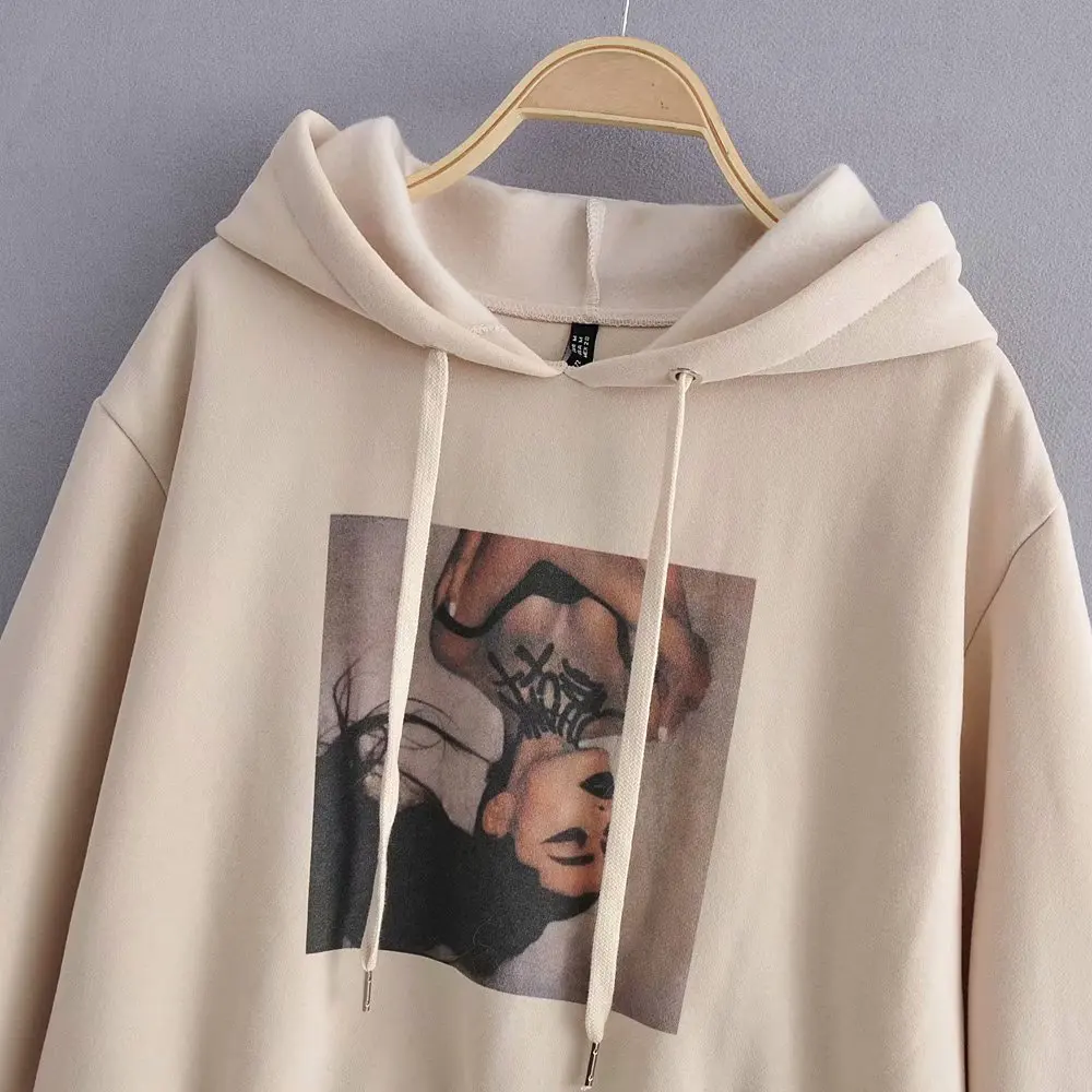  2019 Women fashion beauty picture print casual hooded fleece sweatershirts ladies long sleeve leisu