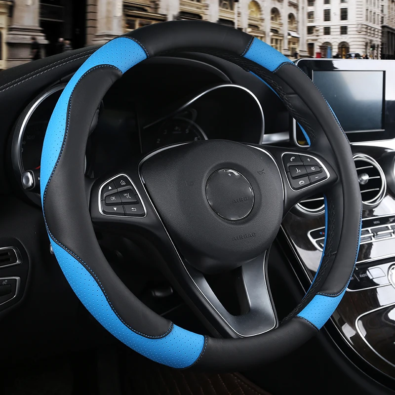 WLMWL Leather Car Steering Wheel Cover For Lexus all models nx lx470 gx470 ES IS RX GX GTH LX Car-Styling steering wheel cover - Название цвета: black blue
