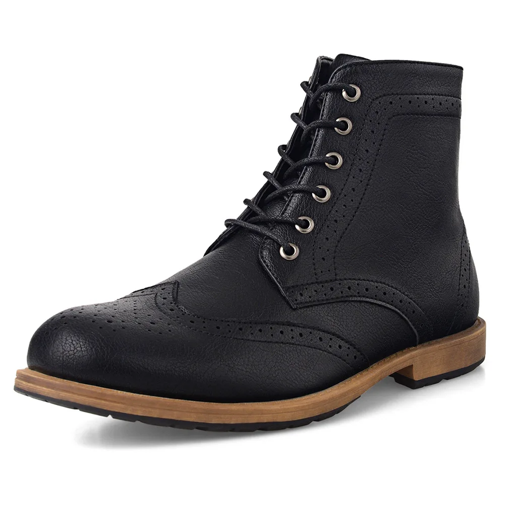 

America Warehouse Men Casual Martin Boots Men's Bullough Varved Europe And America round-Toe Hight-top Leather Boot Men's