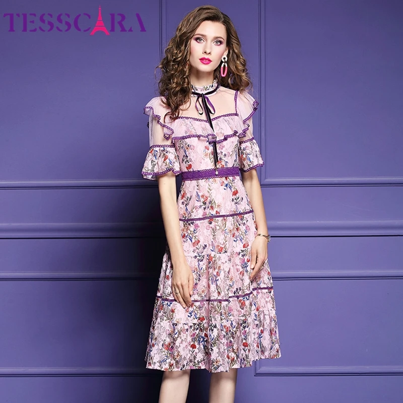 TESSCARA женское летнее роскошное кружевное платье Festa высокого качества розовое