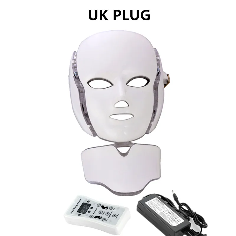 UK Plug Type 1 Светодиодный маска для лица с омоложением кожи шеи уход за лицом Красота уменьшение акне морщин терапия отбеливание веснушек 3 7 цветов светильник - Цвет: UK Plug Type 1