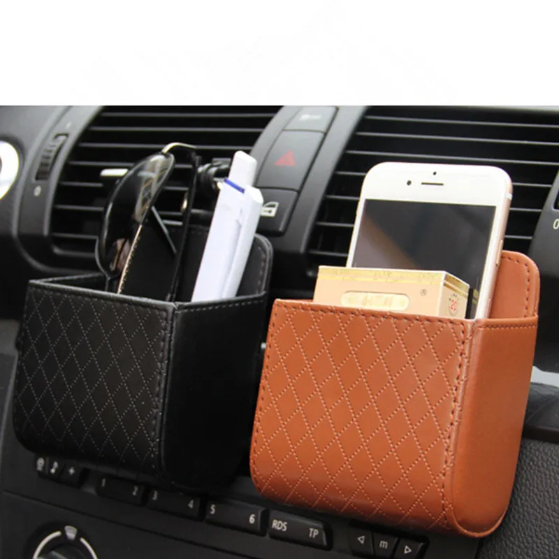 

Auto Vent Outlet Trash Box PU Leather Car Mobile Phone Holder Storage Bag Organizer Automobile Hanging Box Car Styling bag