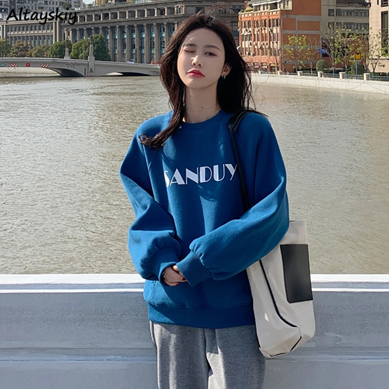 Sweatshirt Women Ulzzang Harajuku Letter Loose Simple Teens Outerwear Soft Autumn Basic Ladies Streetwear Long Sleeve O-neck BF | Женская
