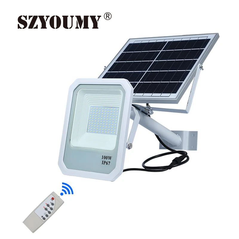 SZYOUMY 50 Вт 100 Вт 150 Вт прожектор на солнечной батарее уличное освещение потока открытый IP67 водонепроницаемый с дистанционным управлением зондирования Авто Вкл/Выкл