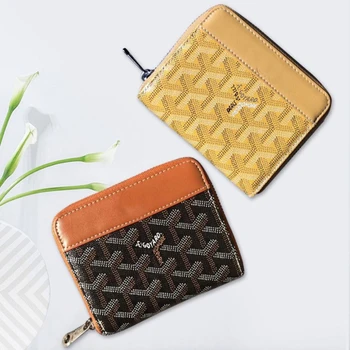

2020 new simple and fashionable portable dog tooth bag Goya leather short zipper wallet coin purse