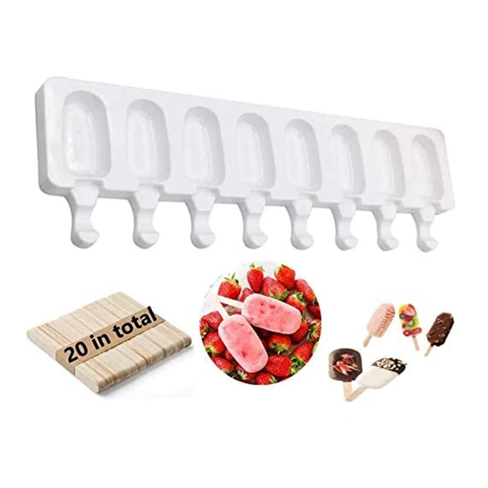 Allforhome 8 cavidade silicone sorvete molde cubo de gelo bandeja picolé barril diy molde de sorvete com palitos de