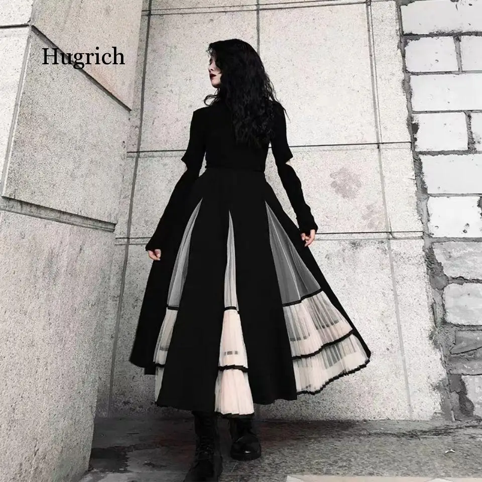 

High Waisted Pleated Skirt Women Mesh Half Body A-Linelong Bubble Skirts Elegant Tide 2020 Spring Summer