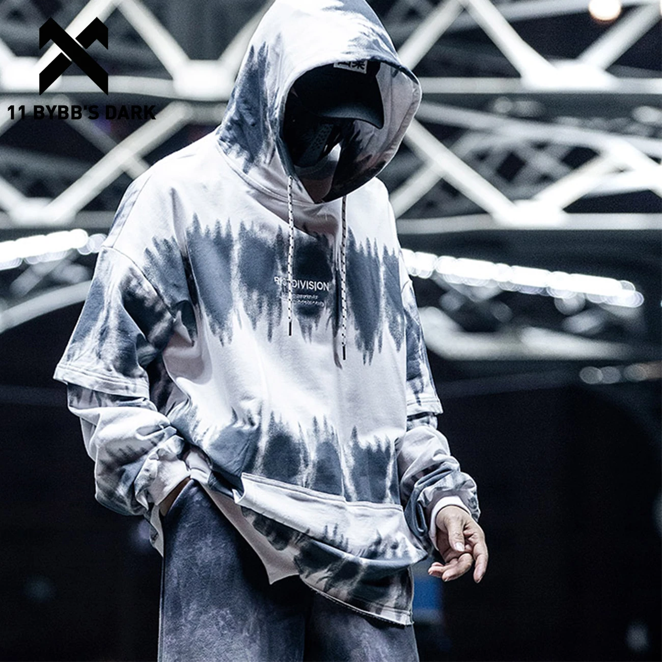 メンズフード付きスウェットシャツ ダークアシンメトリーパターン 原宿 ストリートウェア ヒップホップ ルーズフィット Techwear Pulover ss Aliexpress メンズ服