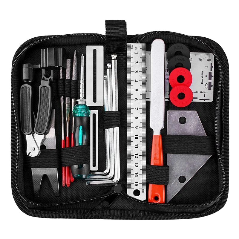 

Guitar Repair Tools 20Pcs Guitar Tool with String Organizer Guitar Winder String Cutter String Action Ruler Gauge Fingered Guard
