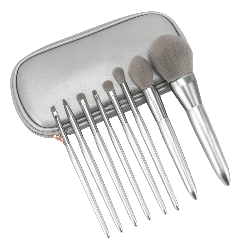 bag without logo Seprofe 8 pcs New Silver Makeup Brushes Set Eyeshadow Powder Foundation Brush Blending Beauty Make up Brush Kit with Fashion Bag - Handle Color: bag without logo