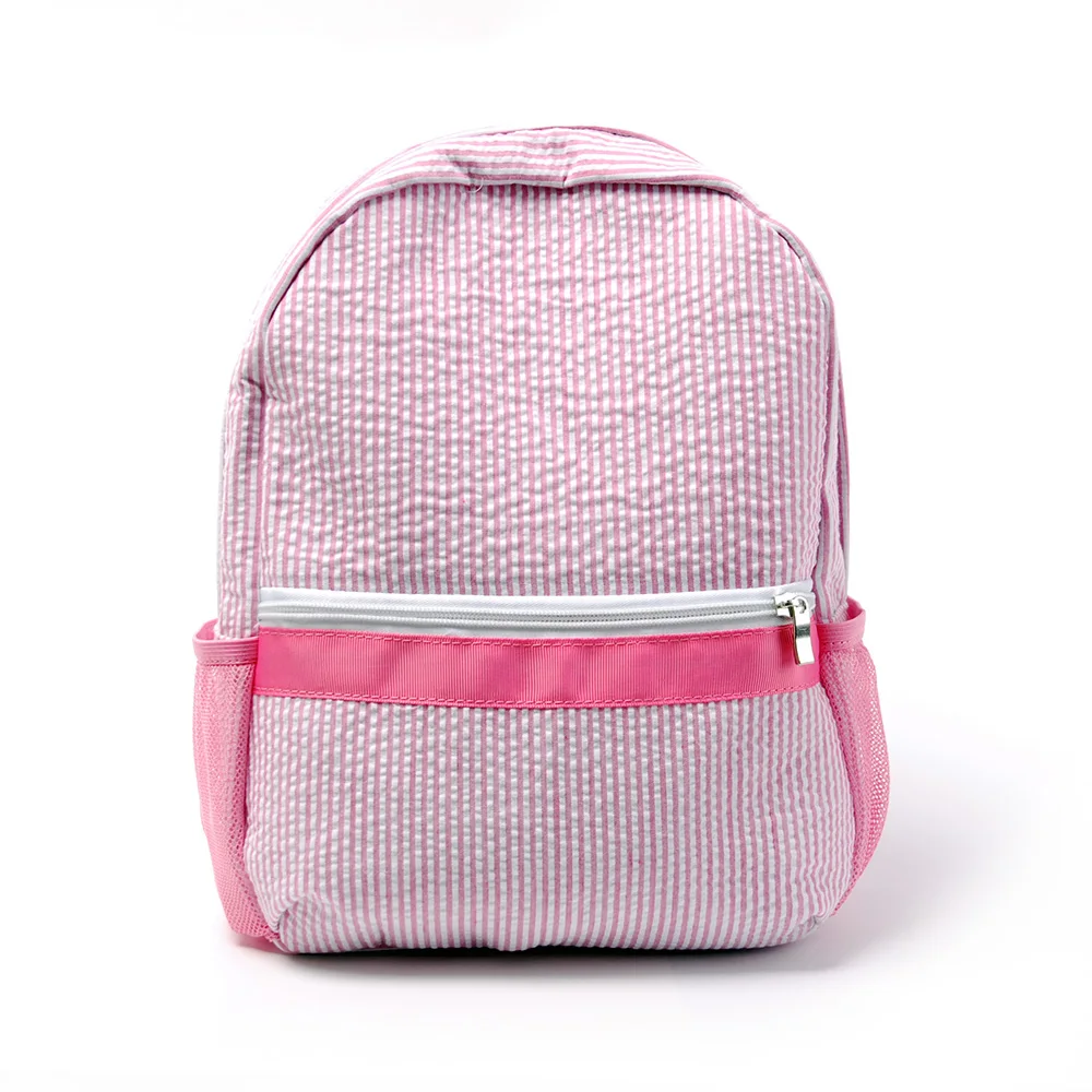 pink seersuck рюкзак для детского сада, пестротканый рюкзак с набивным рисунком в полоску DOM109187 - Цвет: pink