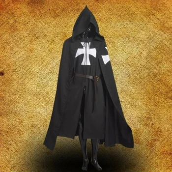 

Black White MEDIEVAL WARRIOR Cosplay Costume TEMPLAR KNIGHT Cloak Robe Halloween Christmas New Year COS Costume Kids Adult Gift