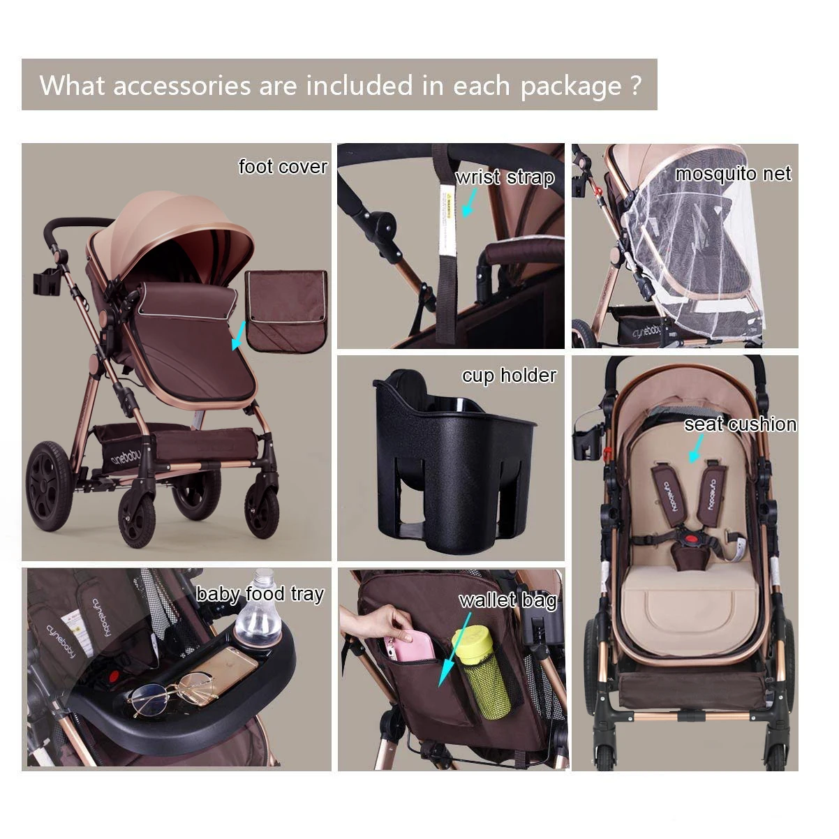 High Quality Baby Stroller 3 in 1 Foldable Stroller Portable 6