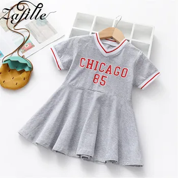 

ZAFILLE Girls Clothing Summer Baby Girl Sport Dress Short Sleeve V-Neck Girl Dress Cotton Letter Printed Toddler Girl Dresses