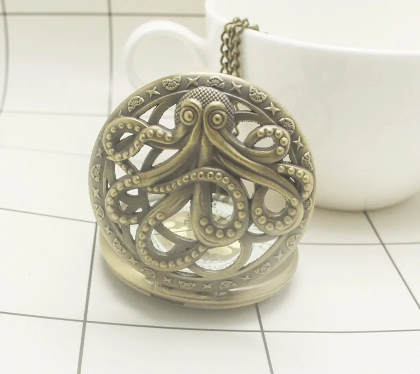 

Unique Hollow Octopus Cover Quartz Pocket Watch Necklace Bronze/Grey Color Fob Watches for Men Women 2019 New Clock Gift for Kid