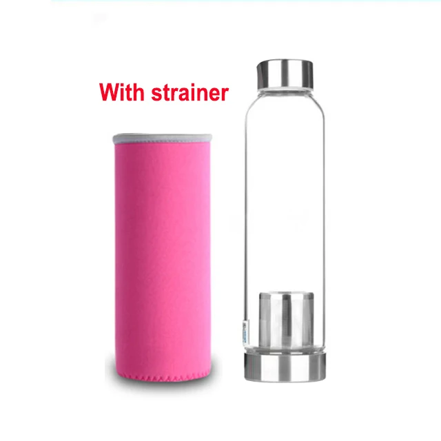 Pink with Strainer UPORS стеклянная бутылка для воды 280 мл/360 мл/550 мл Спортивная бутылка с крышкой из нержавеющей стали и защитной сумкой BPA бутылка для напитков для путешествий - Цвет: Pink with Strainer