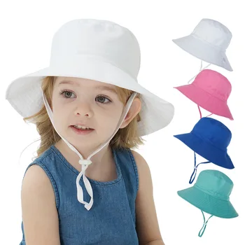 

Summer Boys Girls Bucket Hat Kids Baby Uv Protection Wide Brim Beach Cap Adjustable Chin Strap Sun Hat For Children 0-8 Years