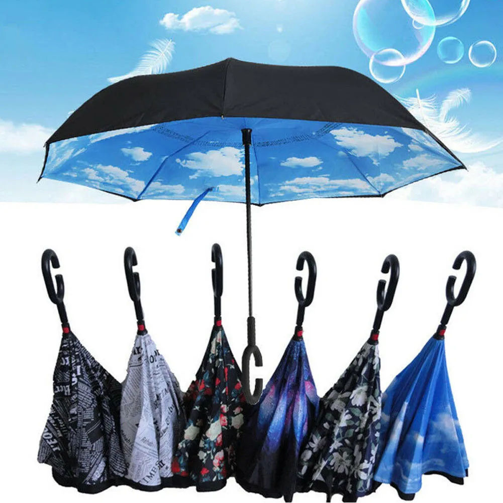 Coupe-vent anti UV Upside Down poignée repliable inverse soleil pluie parapluie NEUF 