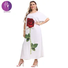 

Roken Evan Plus Print Maxi Dress for Women Spring 2022 O Neck Short Sleeve Middle East Arab Oman Dubai Muslim Clothes Eid 4XL