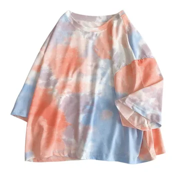 

Oversized 2XL Short Sleeve T Shirt Women Streetwear Tie Dye Print Summer Korean Style Sweet Loose Ladies Tee Shirt Tops