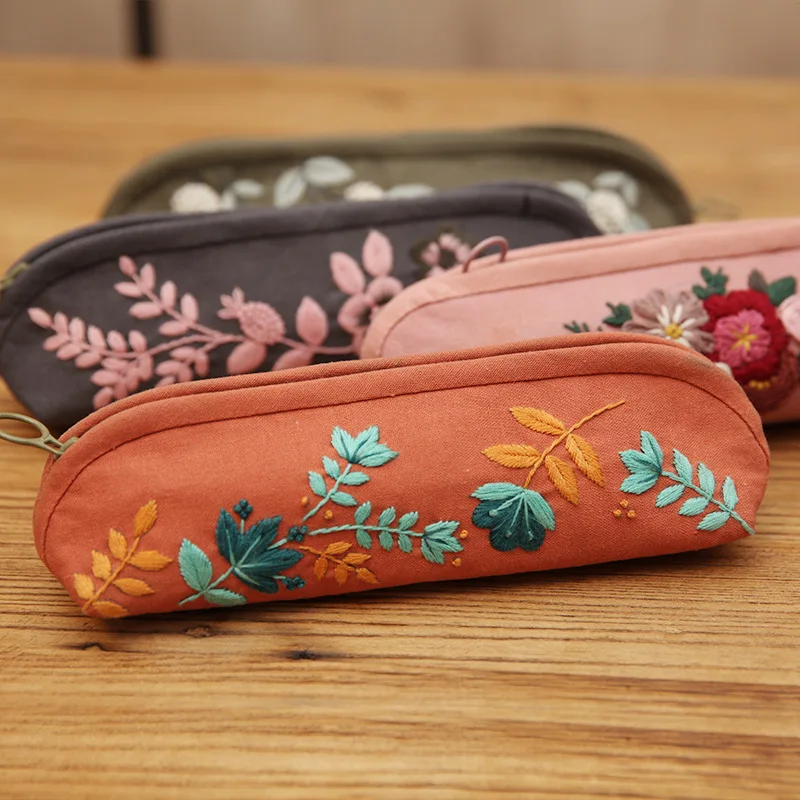 DIY Embroidery Kit of Pencil case Cosmetic bag Pattern Printed Cross-Stitch Sewing Art Needlework Handicraft Home Decor Gift