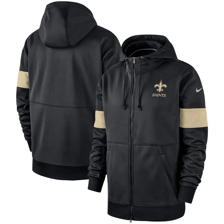Орлеан Saints куртки мужские Sideline Производительность Полный-молния Толстовка черный