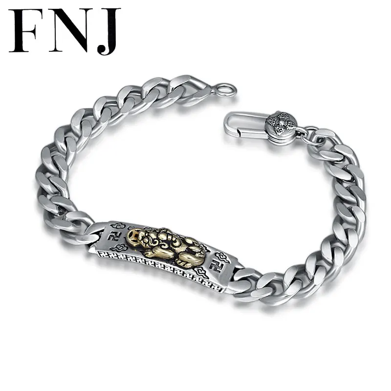 FNJ удача браслет с писю 925 серебро 8 мм 20 см цепь мода чистый S925 серебряные браслеты для мужчин Ювелирное Украшение в подарок на день рождения