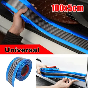 

Front Anti-Collision Door Sill Strip Car Bumper Carbon Fiber Blue 5CM*1M Protector Edge Door 5cmx1m Replacement