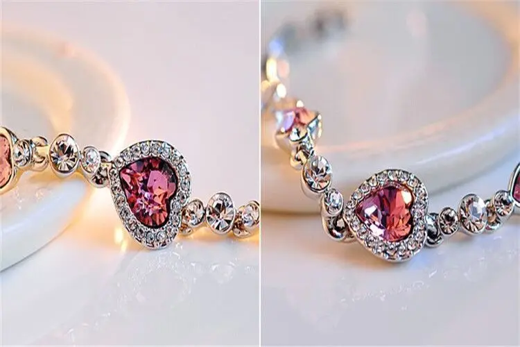 Voor Nieuwe Ketting armbenen& Браслеты Серебристые Kleur Blauw Hartvormige Zirkoon Ingelegd горный хрусталь Vorm повязки дропшиппинг