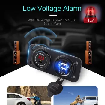 

12V 24V LED Digital Voltmeter + Dual USB Power Socket Panel Charger With ON OFF Switch For Car Boat Motorcycle Smartphone GPS