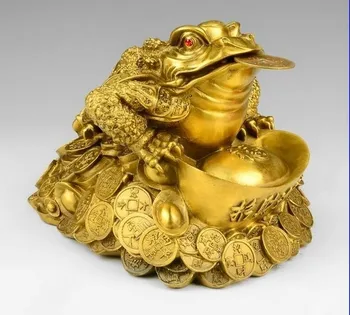 

YM 323 China Brass Copper Feng shui Yuanbao Wealth Money Three Feet Golden toad Statue